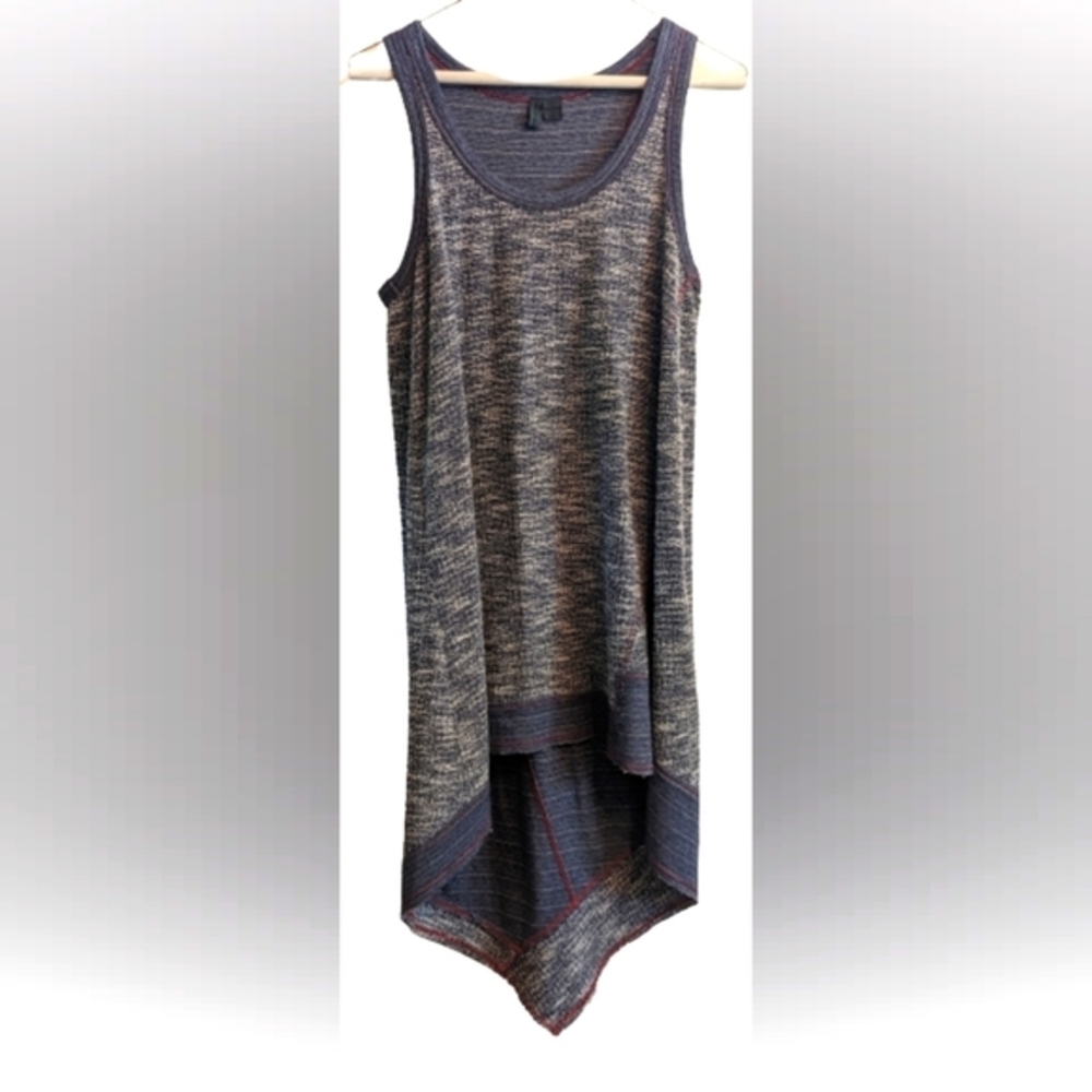 EUC Anthropologie Left of Center sleeveless asymmetrical Blue White with red